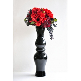 紅孤挺花石蒜幾何黑色玻璃花藝設計 (y14851花藝設計- 茶几用直立式)